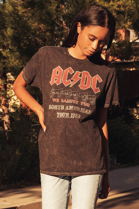 Junk Food AC/DC - Washed Black T-Shirt - Oversized Graphic Tee - Lulus