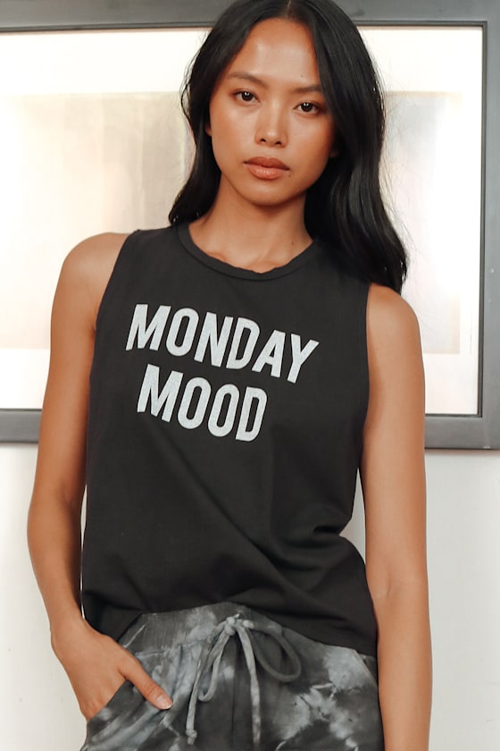 Monday Mood/Friday Feels Washed Black Reversible Graphic Tank 1
