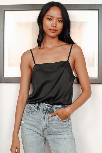 Luxe Be a Lady Black Satin Bodysuit