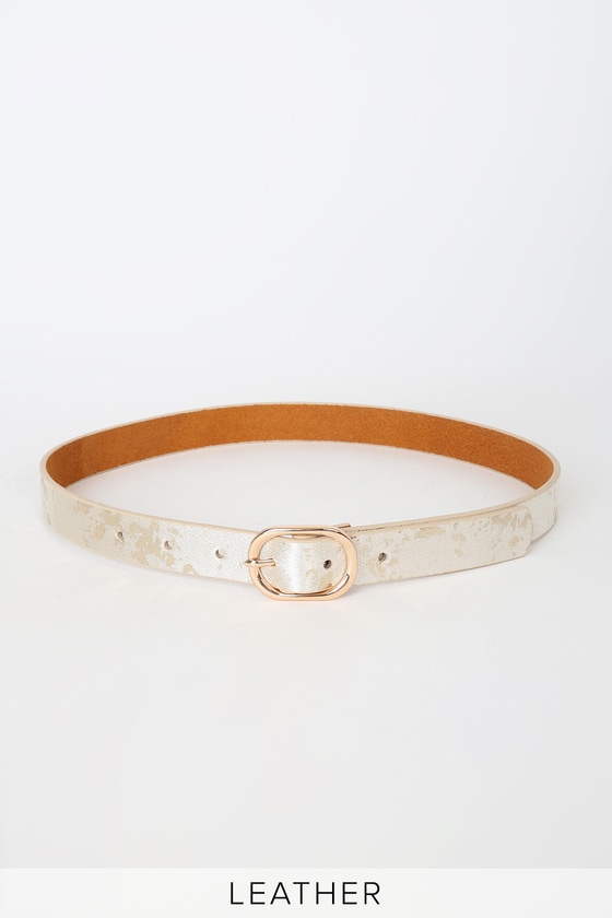 Ivory and Gold Belt - Genuine Leather Belt - Chic Gold Flake Belt - Lulus