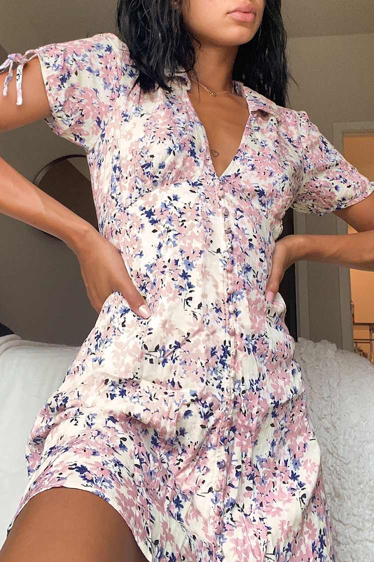 white christmas dresses Cream Floral Maxi Dress With Lace Back main image 0