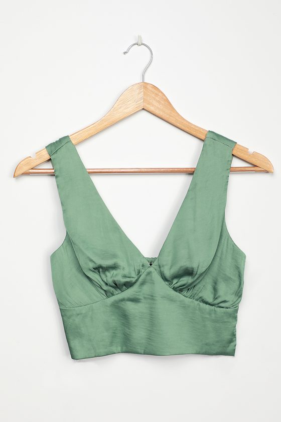 satin sage green top