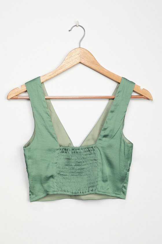 satin sage green top