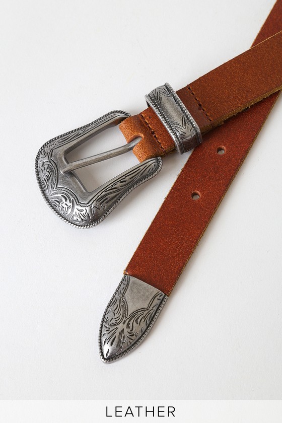 Tan Leather Belt - Western Leather Belt - Double Buckle Belt