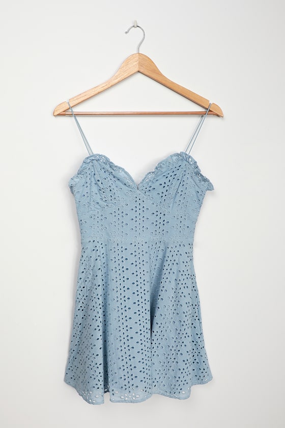 Light Blue Mini Dress Chic Eyelet Dress Sweetheart Dress Lulus