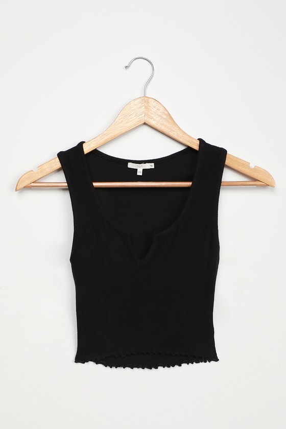 NIA Essential Notched Tank - Black Ribbed Tank Top - Crop Top