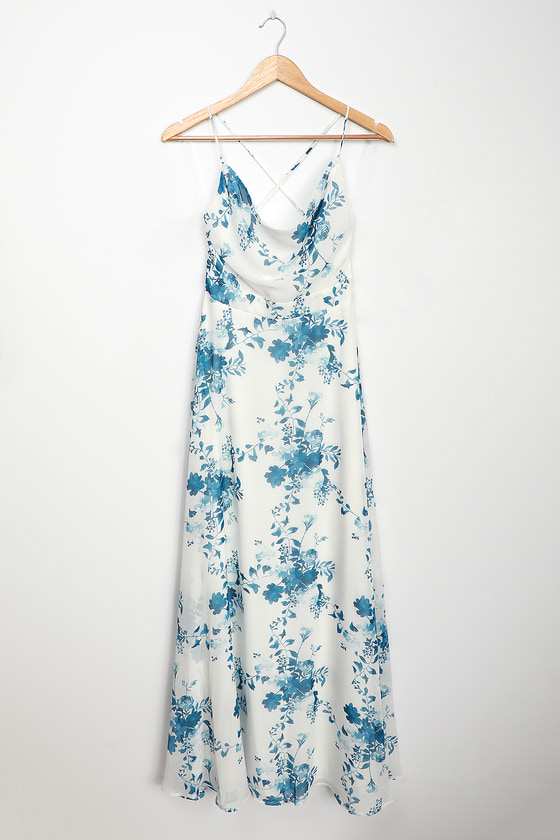 Floral Print Maxi - Lace-Up Maxi Dress - Cowl Neck Maxi Dress