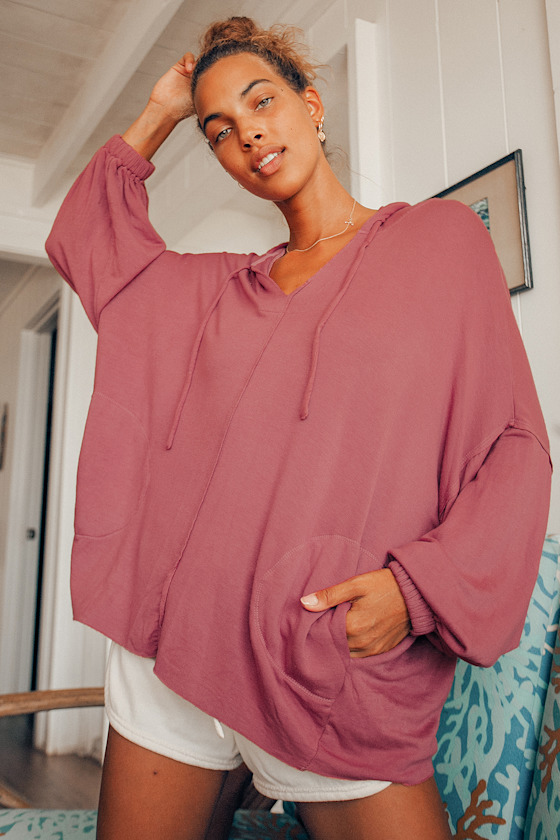 Unbothered Mauve Pink Oversized Pullover Hoodie 1