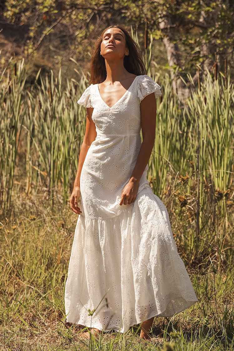fitted lace wedding dress Eyelet Stretch Lace Maxi Dress Black / Medium main image 0