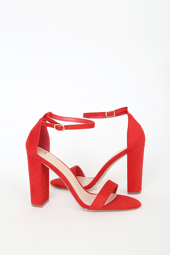 red suede pumps with ankle strap