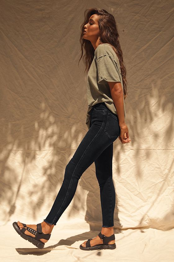 faded black high waisted jeans