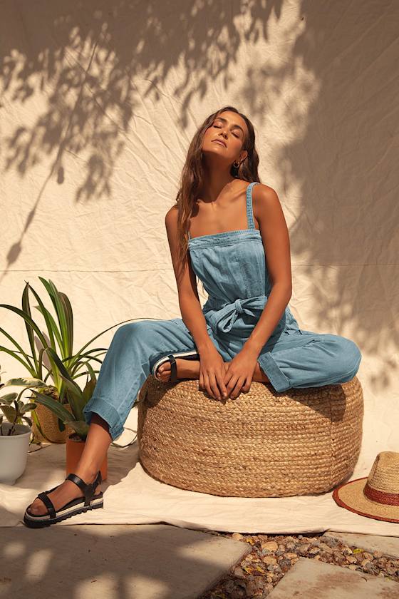 Go West Light Wash Utility Denim Jumpsuit 1