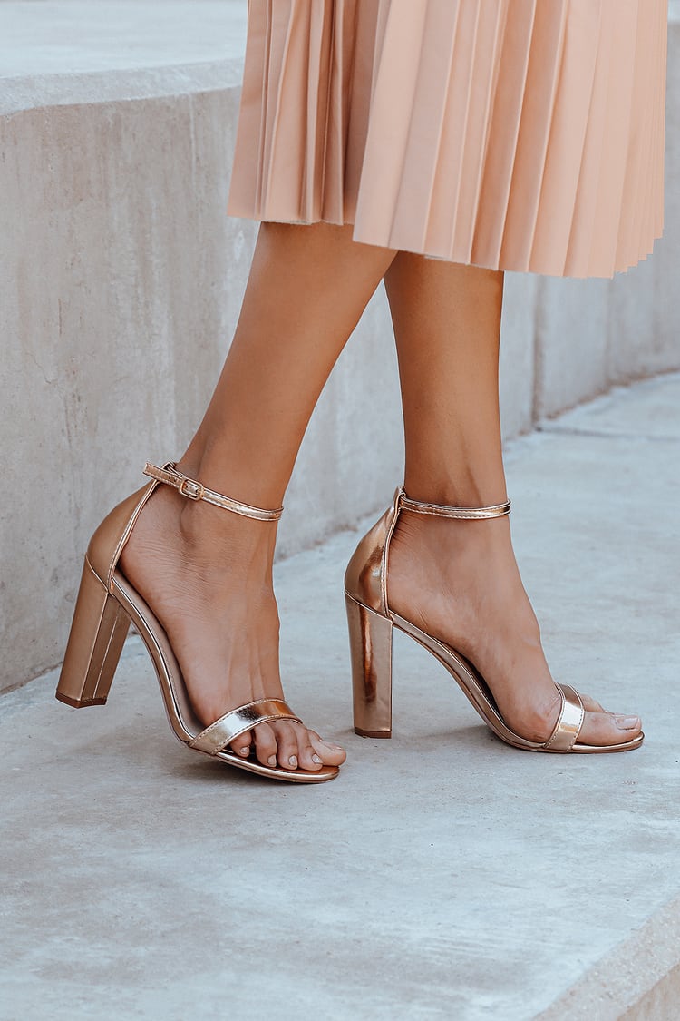 Sexy Rose Gold Heels - Ankle Strap Heels - Single Sole Heels - Lulus