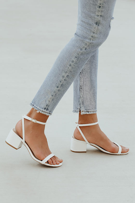 white ankle strap low heels