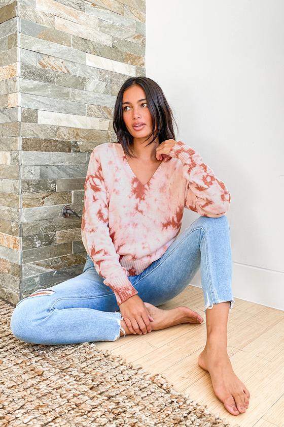Chill With Me Blush Tie-Dye Knit Pullover Sweater