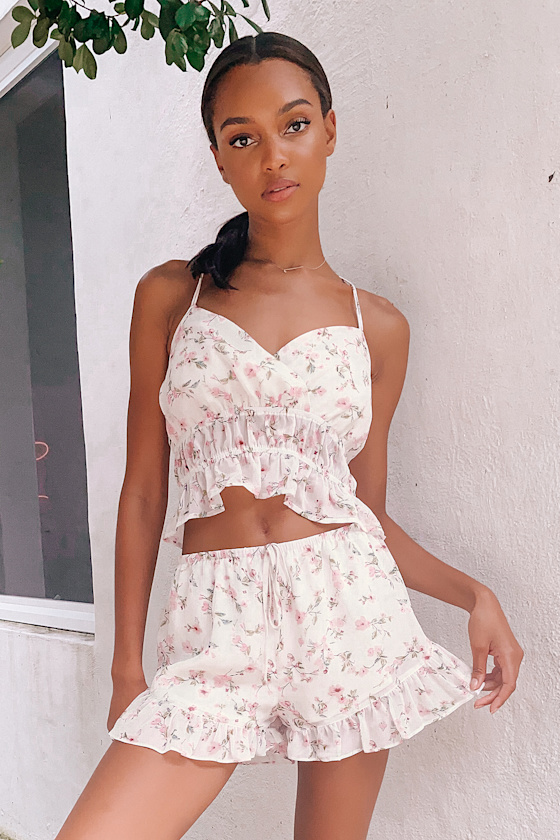 Sweet Allure White Floral Print Two-Piece Pajama Set 9