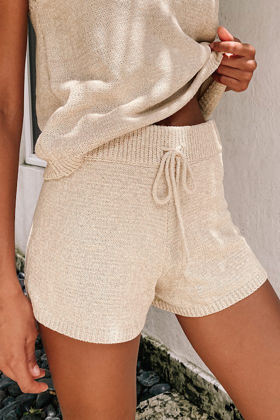 Sage the Label Lady Shorts Beige Knit Shorts Loungewear Lulus