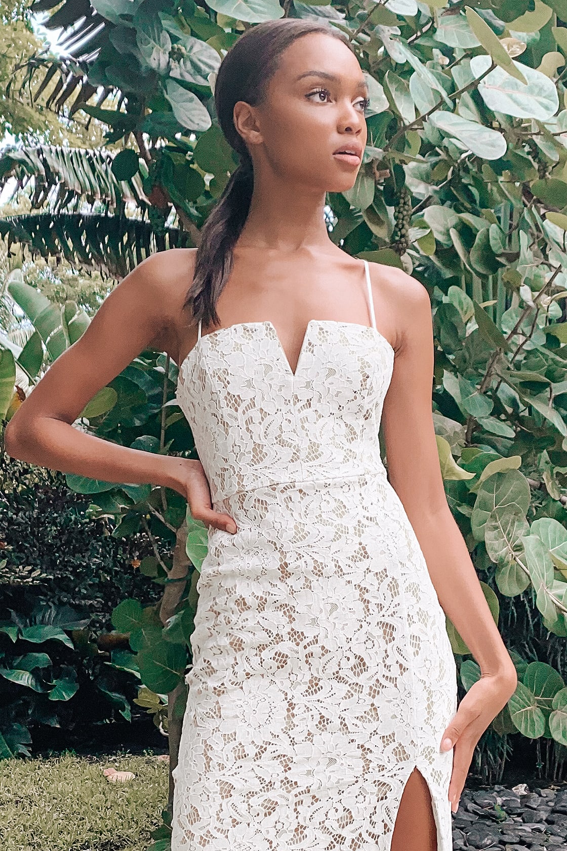 White Crochet Lace Bridal Shower Midi Dress