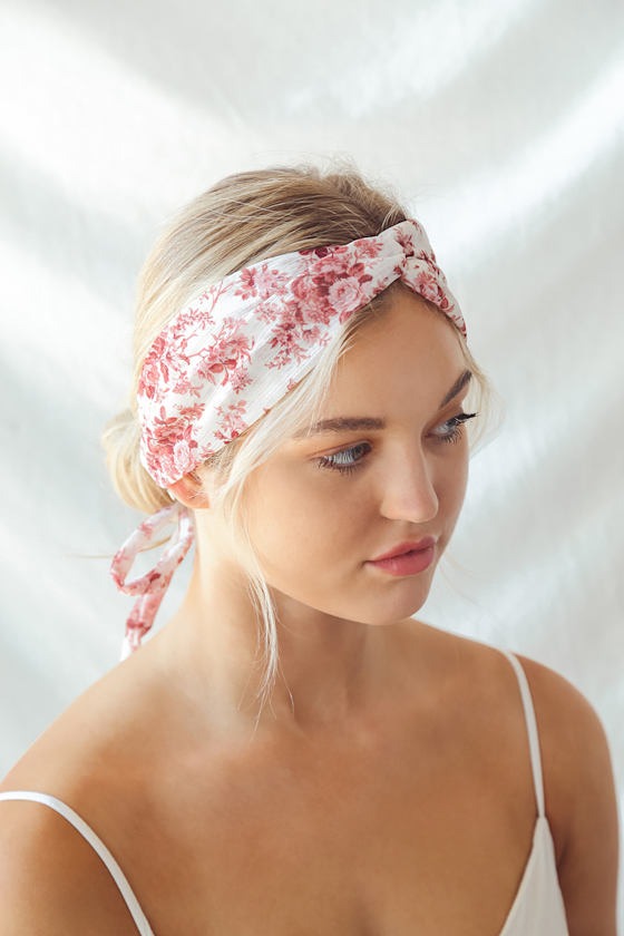 Pink Floral Print Headband Chiffon Headband Floral Hair Band Lulus
