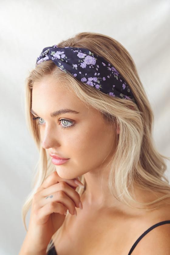 Black Floral Print Headband Chiffon Headband Twisted Headband Lulus