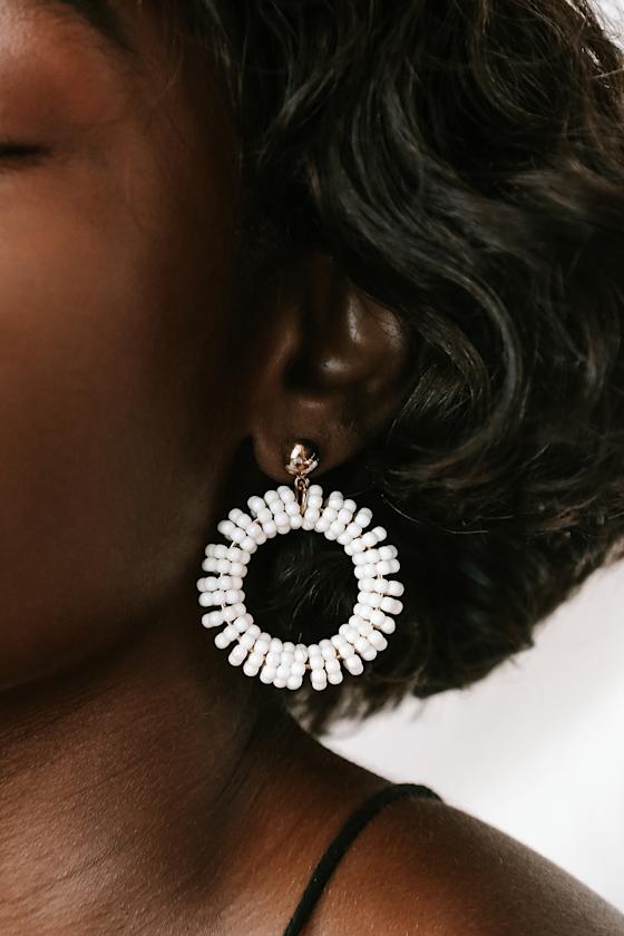 Detail Lover Ivory Beaded Hoop Earrings 1