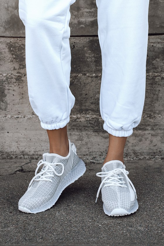 White and Grey Sneakers Knit Sneakers - Athleisure -