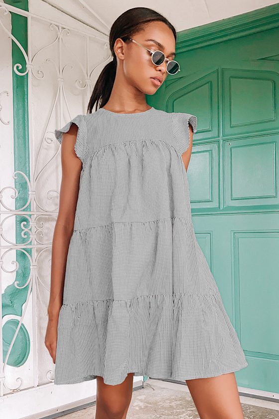 Picnic Perfect Black and White Gingham Tiered Babydoll Dress 8