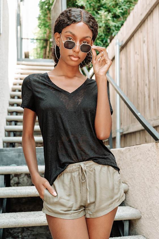 Only One For Me Black Burnout V-Neck Tee 7