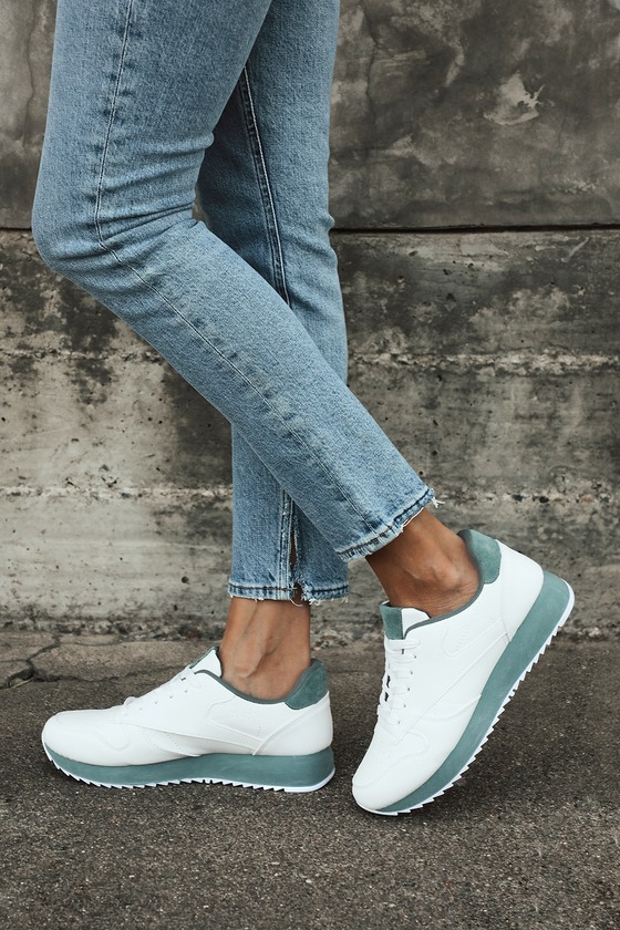 White and Mint Sneakers - Lace-Up 