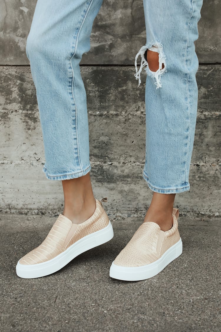 Slip-on Platform Sneakers Featuring Wooden And Zig-zag Sole