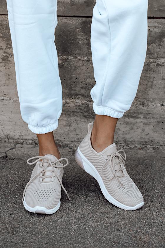Fran Taupe Knit Sneakers 1