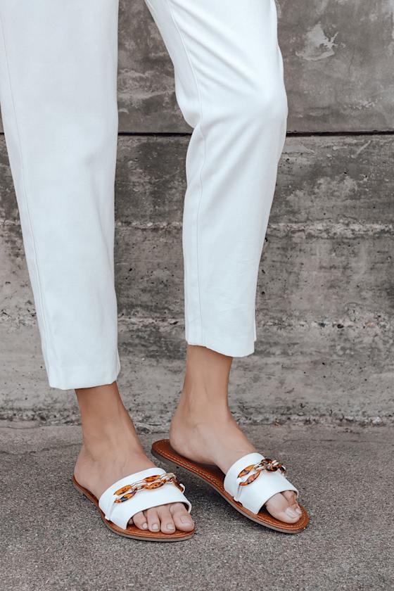 Berty White Chain Slide Sandals 1