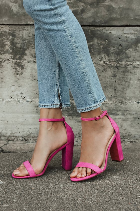 Taylor Fuchsia Suede Ankle Strap Heels 1