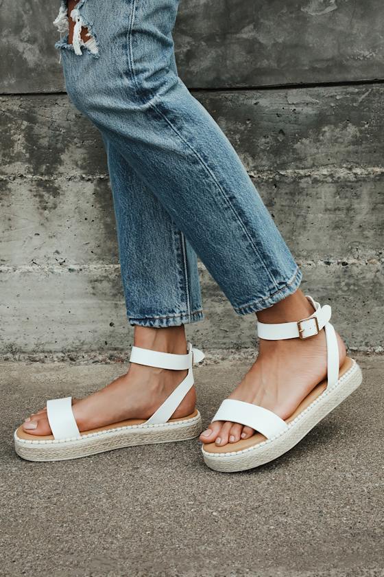 Falina White Espadrille Flatform Sandals 4