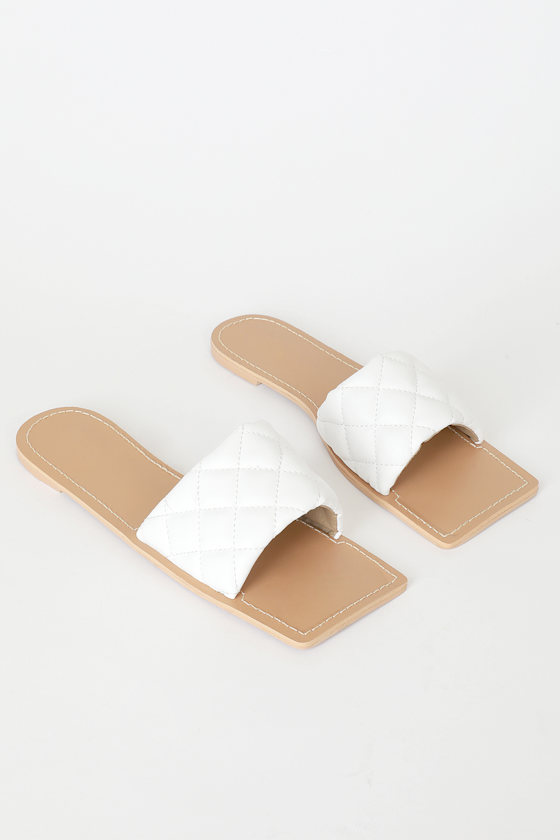 White Quilted Sandals Trendy Slide Sandals Square Toe Sandals Lulus