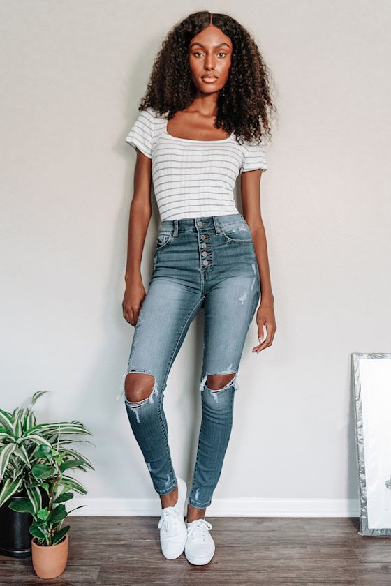 faded high waisted jeans