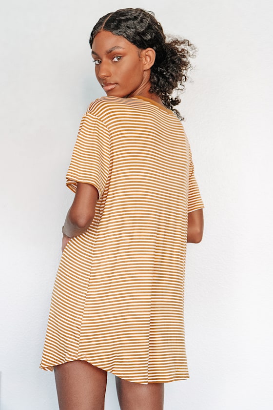 Ring the Line Mustard Yellow Striped Shirt Dress 5