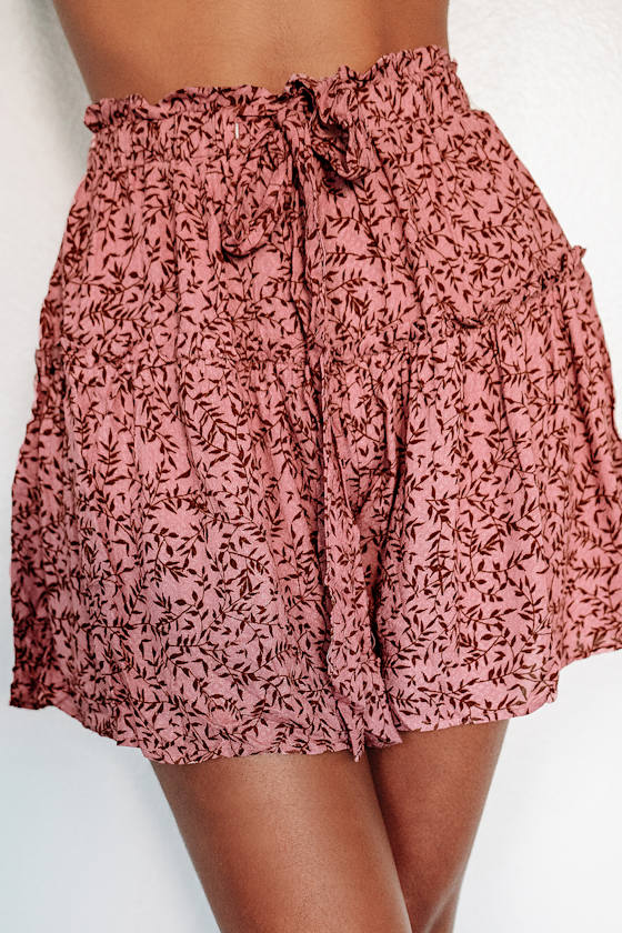 Sunset Seeker Mauve Pink Print Ruffled Shorts 4