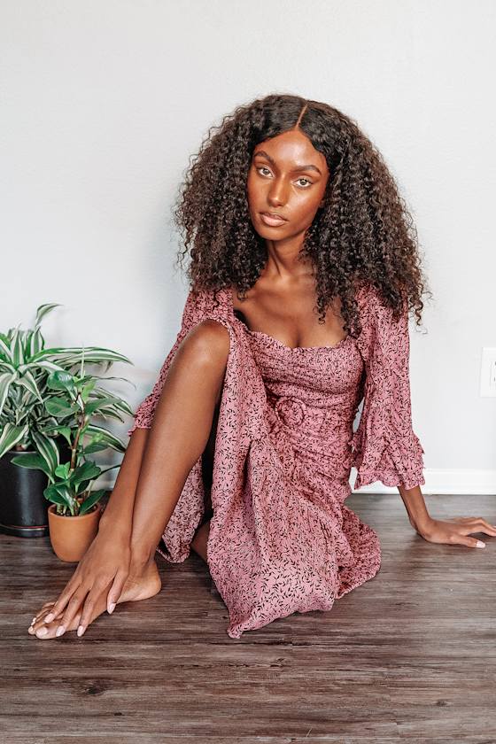 Sunset Seeker Mauve Pink Print Belted Tiered Maxi Skirt 7