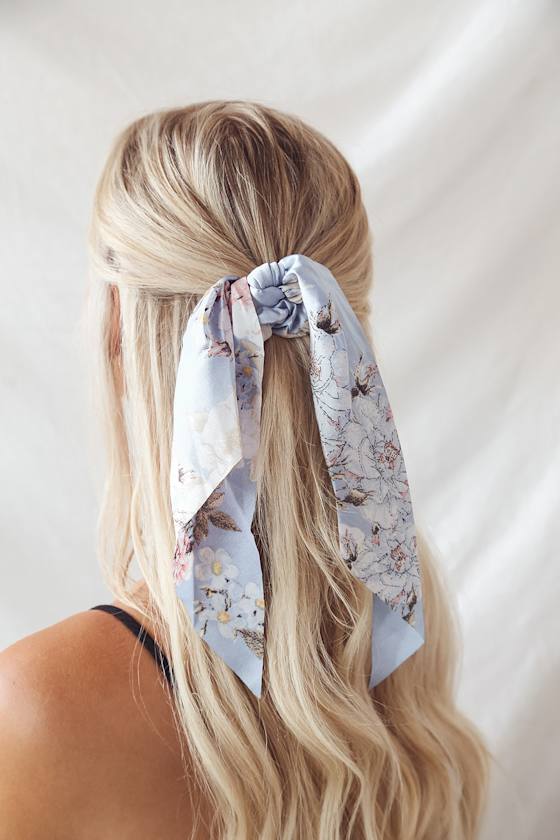 Times Like These Blue Multi Floral Print Ponytail Holder Set 2