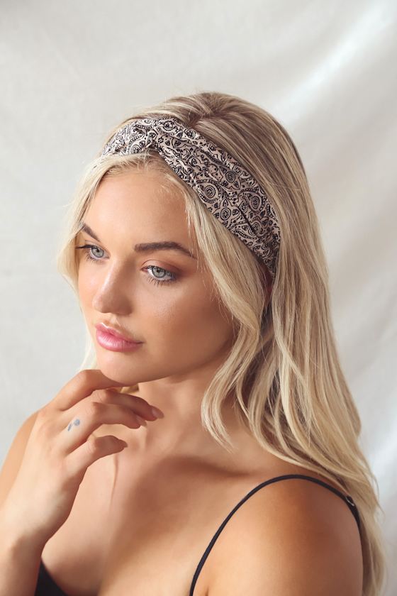 Beige Paisley Print Head Wrap Head Band Hair Band Lulus