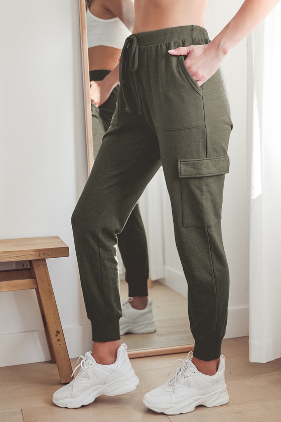 Olive Green Joggers Utilitarian Joggers Comfy Knit Joggers Lulus