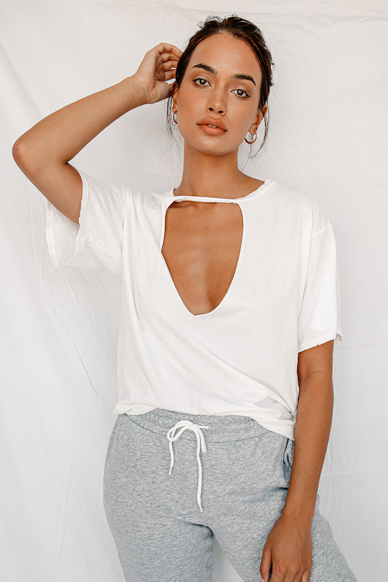 In the Rough White Distressed Cutout Tee 4