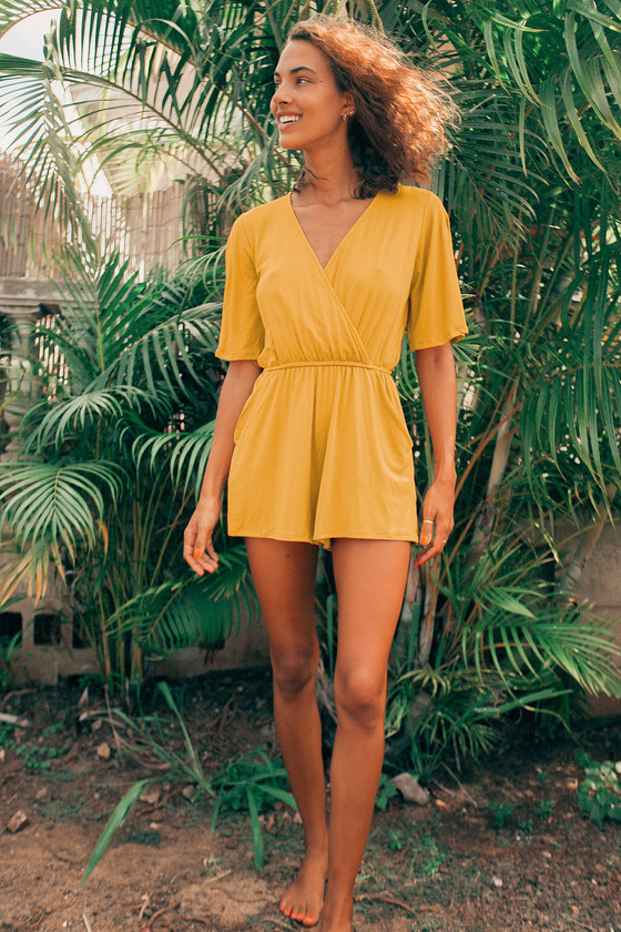 Playtime Mustard Yellow Flutter Sleeve Romper