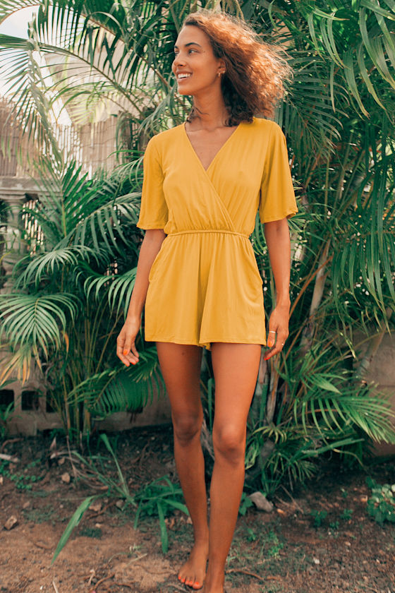 Playtime Mustard Yellow Flutter Sleeve Romper 4
