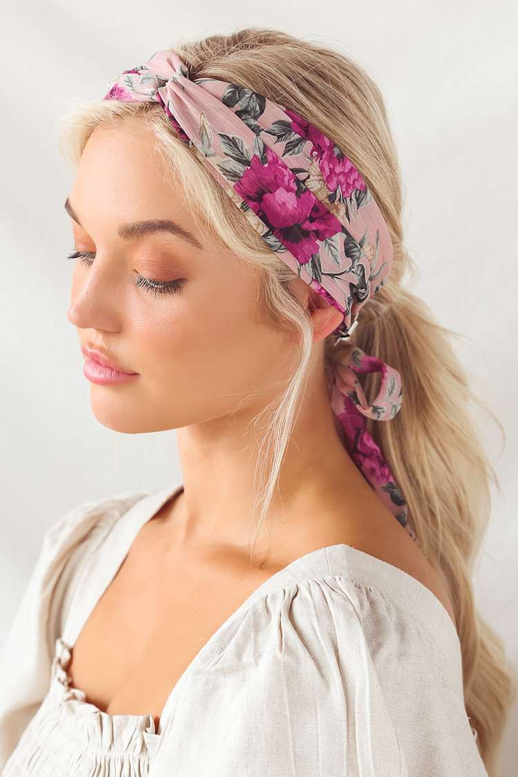 Floral Knotted Headband - Pink Floral Knot Headband | Twine and Love | Handcrafted Accessories main image 4