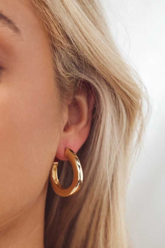 Gold Hoop Earrings - 14KT Gold Hoops - Chunky Hoop Earrings - Lulus