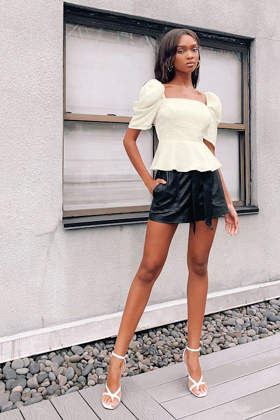 Living Lavishly Ivory Puff Sleeve Peplum Top 6