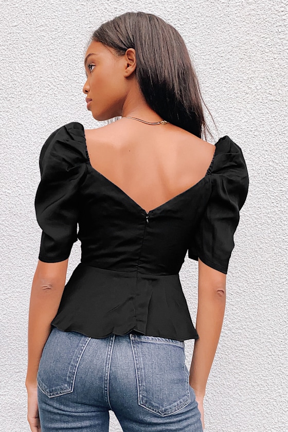 Living Lavishly Black Puff Sleeve Peplum Top 5