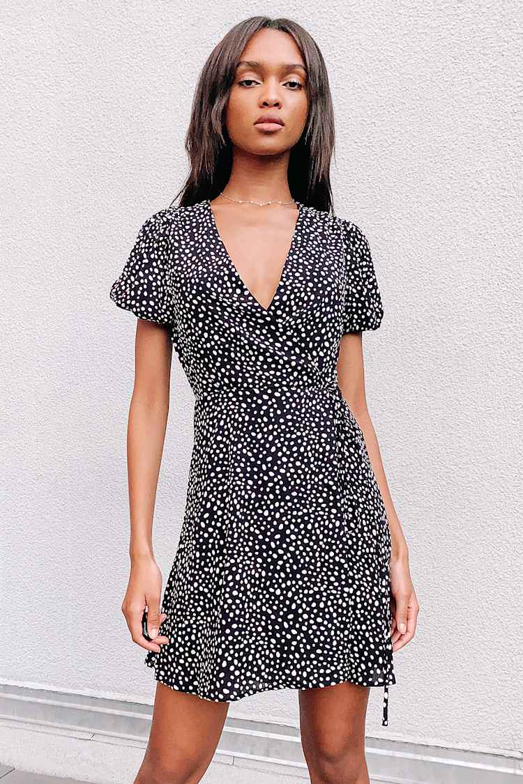 black mini wrap dress Silvana Long Sleeve Wrap Mini Dress main image 0